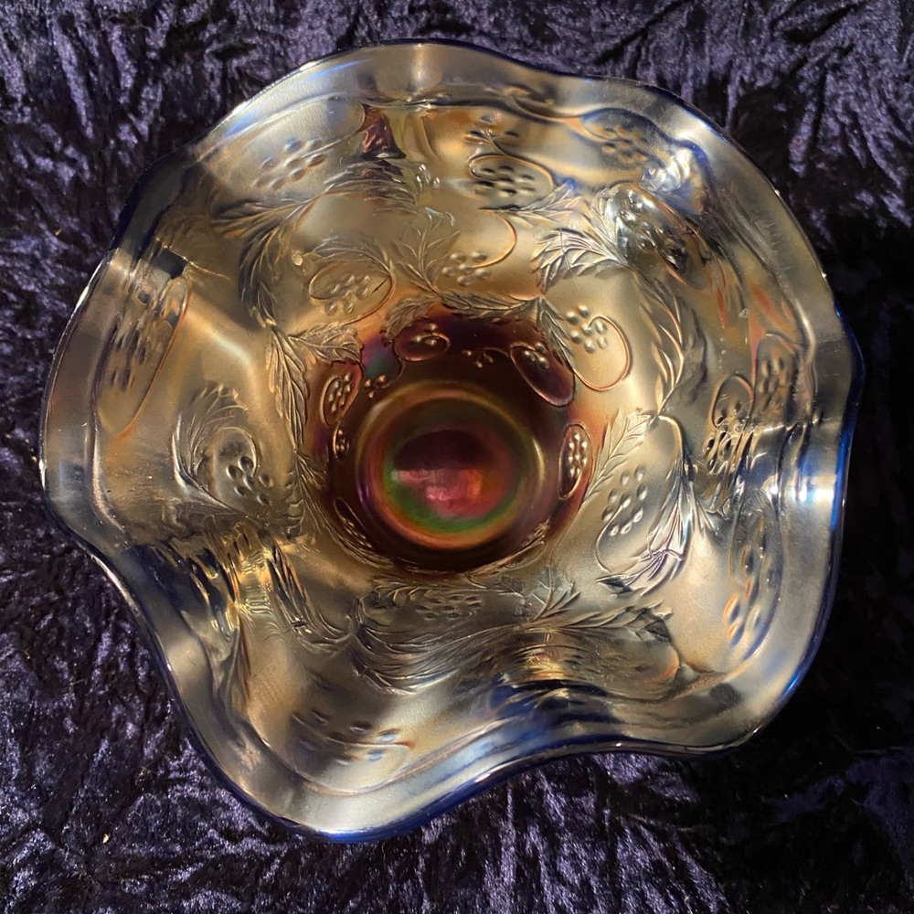 Antique Fenton BEAUTIFUL CARNIVAL GLASS Hat Bowl Dish French Knots